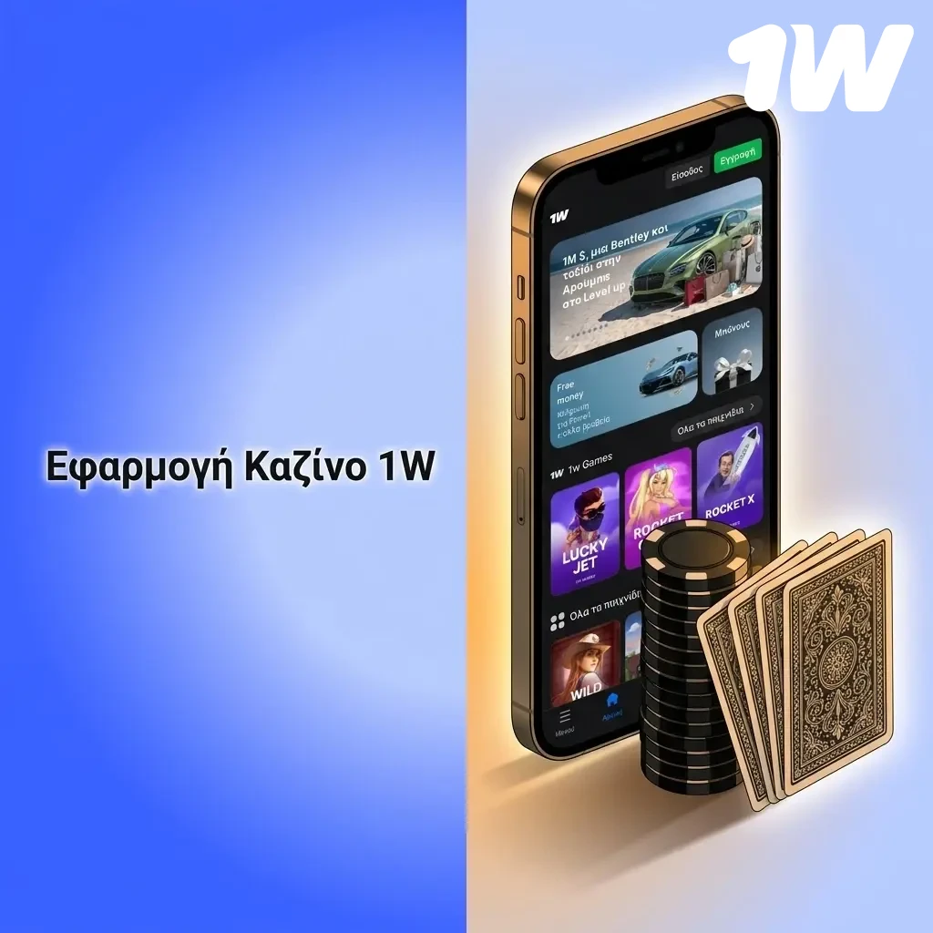 Εφαρμογή καζίνο 1w με κουλοχέρηδες, επιτραπέζια παιχνίδια και live ντίλερ από Pragmatic Play και Evolution.